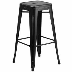 Emma+Oliver Emma And Oliver Commercial Grade 30"H Backless Distressed Yellow Metal Indoor-Outdoor Barstool