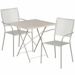 Emma+Oliver Emma And Oliver Commercial Grade 28" Square Black Folding Patio Table Set-2 Square Back Chairs Light Gray