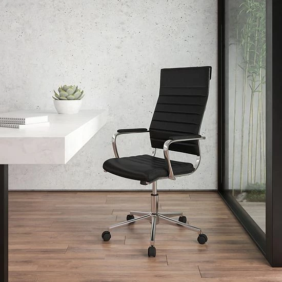 Emma+Oliver Emma And Oliver High Back Black LeatherSoft Ribbed Executive Swivel Office Chair - Desk Chair 2 Emma+Oliver Emma And Oliver High Back Black LeatherSoft Ribbed Executive Swivel Office Chair - Desk Chair - Image 2