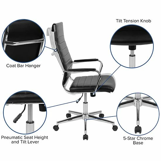 Emma+Oliver Emma And Oliver High Back Black LeatherSoft Ribbed Executive Swivel Office Chair - Desk Chair 3 Emma+Oliver Emma And Oliver High Back Black LeatherSoft Ribbed Executive Swivel Office Chair - Desk Chair - Image 3