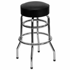 Emma+Oliver Emma And Oliver Double Ring Chrome Barstool With Red Seat