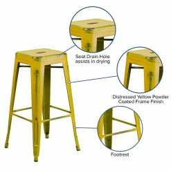Emma+Oliver Emma And Oliver Commercial Grade 30"H Backless Distressed Yellow Metal Indoor-Outdoor Barstool -Emma+Oliver shop unnamed file 447