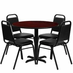 Emma+Oliver Emma And Oliver 36"RD Black Laminate Table Set-X-Base & 4 Black Banquet Chairs Blacktopblackvinylseat -Emma+Oliver shop unnamed file 4490