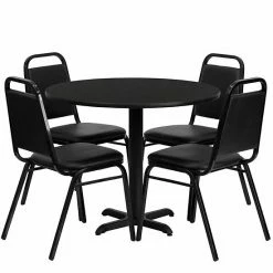 Emma+Oliver Emma And Oliver 36"RD Black Laminate Table Set-X-Base & 4 Black Banquet Chairs Blacktopblackvinylseat -Emma+Oliver shop unnamed file 4491