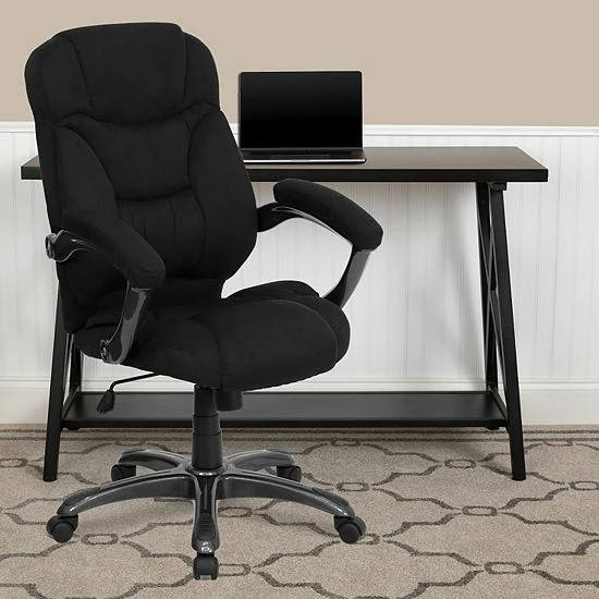 Emma+Oliver Emma And Oliver High Back Navy Blue Microfiber Executive Swivel Ergonomic Office Chair With Arms Black Leathersoft 2 Emma+Oliver Emma And Oliver High Back Navy Blue Microfiber Executive Swivel Ergonomic Office Chair With Arms Black Leathersoft - Image 2