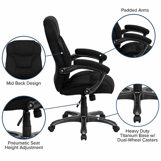 Emma+Oliver Emma And Oliver High Back Navy Blue Microfiber Executive Swivel Ergonomic Office Chair With Arms Black Leathersoft 3 Emma+Oliver Emma And Oliver High Back Navy Blue Microfiber Executive Swivel Ergonomic Office Chair With Arms Black Leathersoft - Image 3