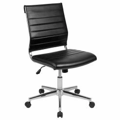 Emma+Oliver Emma And Oliver Mid-Back Armless White LeatherSoft Ribbed Executive Swivel Office Chair