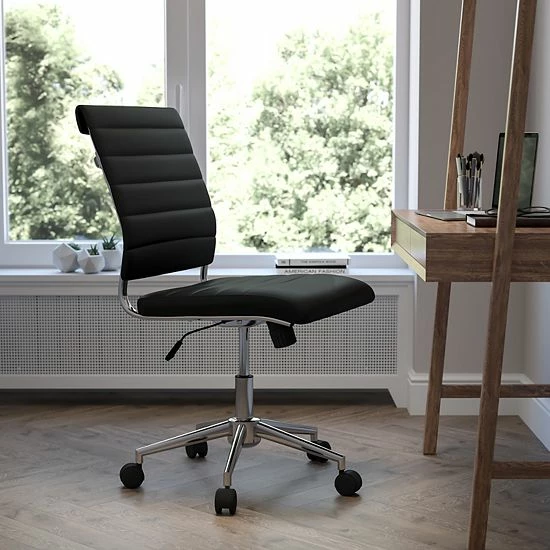 Emma+Oliver Emma And Oliver Mid-Back Armless White LeatherSoft Ribbed Executive Swivel Office Chair 2 Emma+Oliver Emma And Oliver Mid-Back Armless White LeatherSoft Ribbed Executive Swivel Office Chair - Image 2