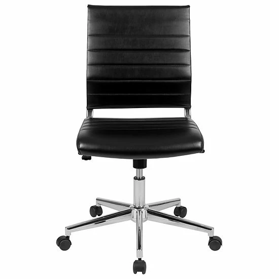 Emma+Oliver Emma And Oliver Mid-Back Armless White LeatherSoft Ribbed Executive Swivel Office Chair 4 Emma+Oliver Emma And Oliver Mid-Back Armless White LeatherSoft Ribbed Executive Swivel Office Chair - Image 4
