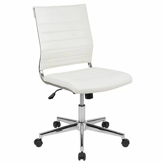 Emma+Oliver Emma And Oliver Mid-Back Armless White LeatherSoft Ribbed Executive Swivel Office Chair 7 Emma+Oliver Emma And Oliver Mid-Back Armless White LeatherSoft Ribbed Executive Swivel Office Chair - Image 7