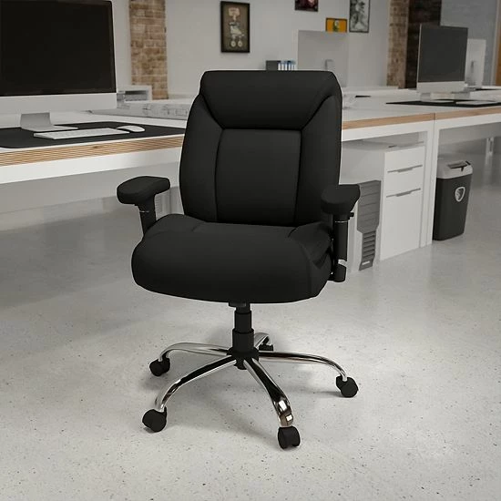 Emma+Oliver Emma And Oliver 400 Lb. Big & Tall Mid-Back Black Tufted LeatherSoft Ergonomic Office Chair Black Leathersoft 2 Emma+Oliver Emma And Oliver 400 Lb. Big & Tall Mid-Back Black Tufted LeatherSoft Ergonomic Office Chair Black Leathersoft - Image 2
