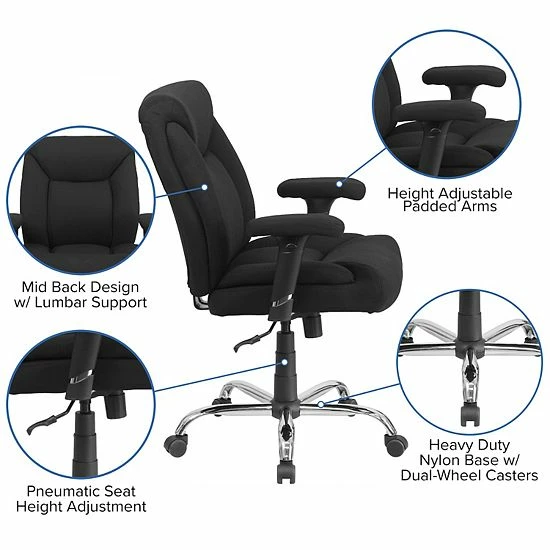 Emma+Oliver Emma And Oliver 400 Lb. Big & Tall Mid-Back Black Tufted LeatherSoft Ergonomic Office Chair Black Leathersoft 3 Emma+Oliver Emma And Oliver 400 Lb. Big & Tall Mid-Back Black Tufted LeatherSoft Ergonomic Office Chair Black Leathersoft - Image 3