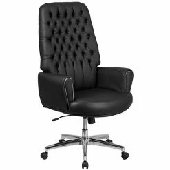 Emma+Oliver Emma And Oliver High Back Tufted Black LeatherSoft Swivel Office Chair With Silver Welt Arms