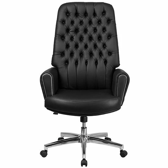Emma+Oliver Emma And Oliver High Back Tufted Black LeatherSoft Swivel Office Chair With Silver Welt Arms 4 Emma+Oliver Emma And Oliver High Back Tufted Black LeatherSoft Swivel Office Chair With Silver Welt Arms - Image 4