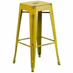 Emma+Oliver Emma And Oliver Commercial Grade 30"H Backless Distressed Yellow Metal Indoor-Outdoor Barstool -Emma+Oliver shop unnamed file 457