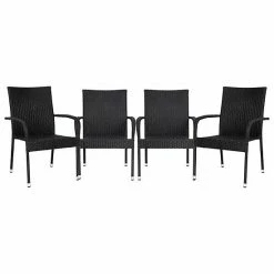 Emma+Oliver Emma And Oliver Sala Stacking All-Weather Black Wicker Wrapped Powder Coated Steel Patio Club Chair For Indoor And Outdoor Use - Set Of 4