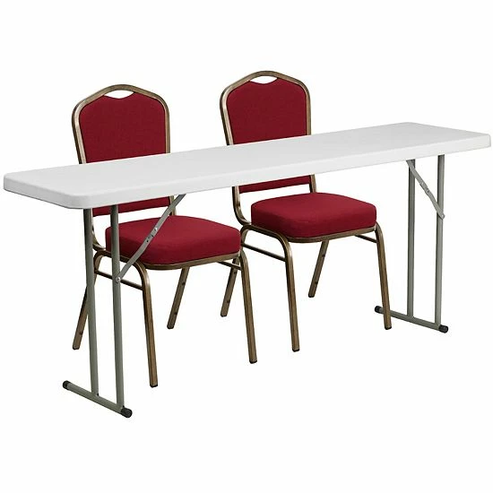 Emma+Oliver Emma And Oliver 6-Foot Plastic Folding Training Table Set With 2 Crown Back Stack Chairs 1 Emma+Oliver Emma And Oliver 6-Foot Plastic Folding Training Table Set With 2 Crown Back Stack Chairs