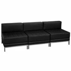 Emma+Oliver Emma And Oliver 3 Piece Gray LeatherSoft Modular Reception Lounge Set - Reception Bench Black -Emma+Oliver shop unnamed file 4615