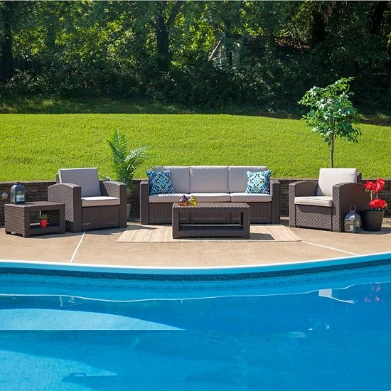 Emma+Oliver Emma And Oliver 5 Piece Outdoor Faux Rattan Sofa And Table Set In Chocolate Brown 2 Emma+Oliver Emma And Oliver 5 Piece Outdoor Faux Rattan Sofa And Table Set In Chocolate Brown - Image 2