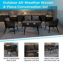 Emma+Oliver Emma And Oliver Alfresco Black & Gray Woven All-Weather Four-Piece Conversation Set With Cushions & Metal Coffee Table For Porch, Backyard And Patio -Emma+Oliver shop unnamed file 4623