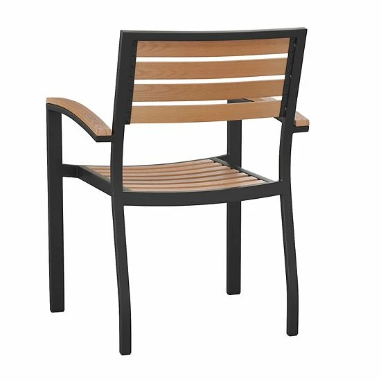 Emma+Oliver Emma And Oliver Set Of 2 Stackable All-Weather Black Aluminum Patio Chairs With Faux Teak Slats 5 Emma+Oliver Emma And Oliver Set Of 2 Stackable All-Weather Black Aluminum Patio Chairs With Faux Teak Slats - Image 5