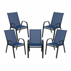 Emma+Oliver Emma And Oliver 5 Pack Navy Outdoor Stack Chair With Flex Comfort Material - Patio Stack Chair