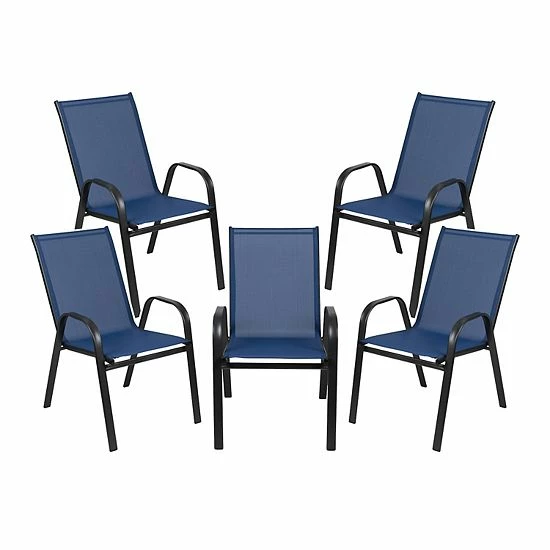 Emma+Oliver Emma And Oliver 5 Pack Navy Outdoor Stack Chair With Flex Comfort Material - Patio Stack Chair 1 Emma+Oliver Emma And Oliver 5 Pack Navy Outdoor Stack Chair With Flex Comfort Material - Patio Stack Chair
