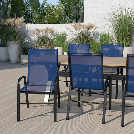 Emma+Oliver Emma And Oliver 5 Pack Navy Outdoor Stack Chair With Flex Comfort Material - Patio Stack Chair 2 Emma+Oliver Emma And Oliver 5 Pack Navy Outdoor Stack Chair With Flex Comfort Material - Patio Stack Chair - Image 2