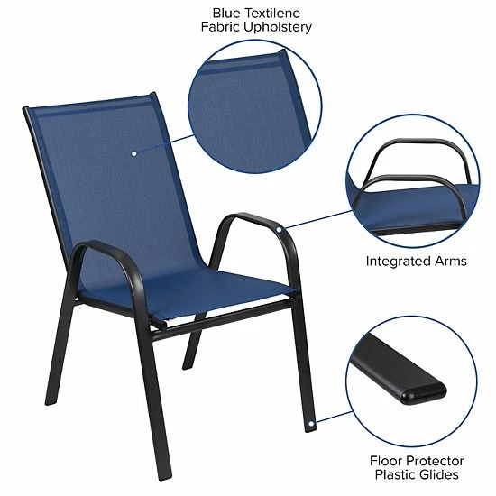 Emma+Oliver Emma And Oliver 5 Pack Navy Outdoor Stack Chair With Flex Comfort Material - Patio Stack Chair 3 Emma+Oliver Emma And Oliver 5 Pack Navy Outdoor Stack Chair With Flex Comfort Material - Patio Stack Chair - Image 3