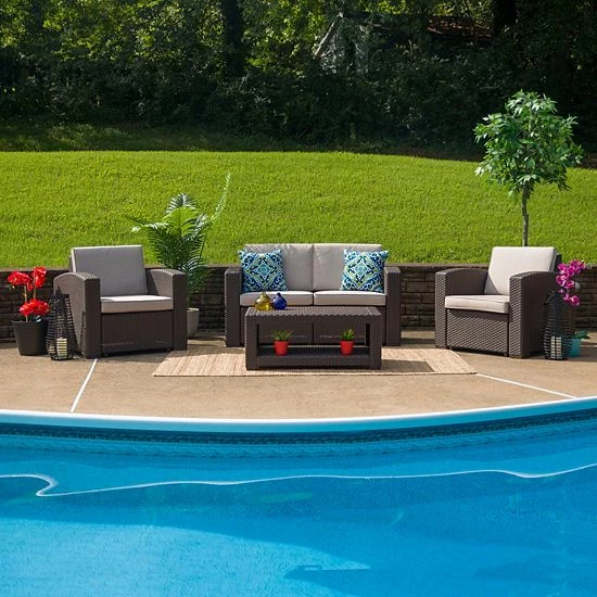 Emma+Oliver Emma And Oliver 4PC Chocolate Brown Outdoor Faux Rattan Chair,Loveseat & Table Set 2 Emma+Oliver Emma And Oliver 4PC Chocolate Brown Outdoor Faux Rattan Chair,Loveseat & Table Set - Image 2