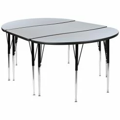 Emma+Oliver Emma And Oliver 3 Piece 76" Oval Wave Collaborative Grey Adjustable Activity Table Set