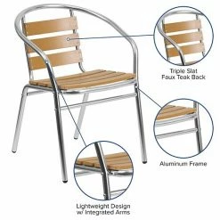 Emma+Oliver Emma And Oliver Aluminum Indoor-Outdoor Stack Chair W/ Triple Slat Faux Teak Back -Emma+Oliver shop unnamed file 4668