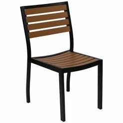 Emma+Oliver Emma And Oliver Outdoor Stacking Faux Teak Side Chair With Poly Slats - Teak Patio Chair