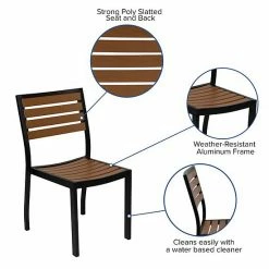 Emma+Oliver Emma And Oliver Outdoor Stacking Faux Teak Side Chair With Poly Slats - Teak Patio Chair -Emma+Oliver shop unnamed file 4673