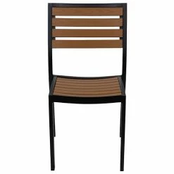Emma+Oliver Emma And Oliver Outdoor Stacking Faux Teak Side Chair With Poly Slats - Teak Patio Chair -Emma+Oliver shop unnamed file 4674