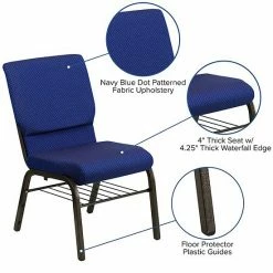 Emma+Oliver Emma And Oliver Auditorium Chair - 19" Seat - Navy Dot Fabric/Gold Vein Frame - Book Rack -Emma+Oliver shop unnamed file 4678