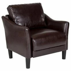 Emma+Oliver Emma And Oliver Living Room Slanted Arm Chair Single Seat Couch In Brown LeatherSoft