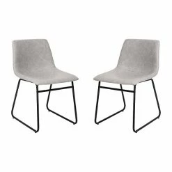 Emma+Oliver Emma And Oliver 18 Inch Indoor Dining Table Chairs, Light Brown LeatherSoft/Black Frame-Set Of 2 Lightgrayblack