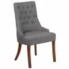 Emma+Oliver Emma And Oliver Gray Fabric Tufted Chair With Curved Mahogany Legs