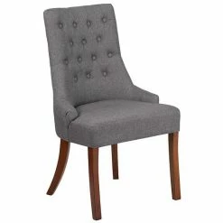 Emma+Oliver Emma And Oliver Gray Fabric Tufted Chair With Curved Mahogany Legs