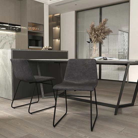 Emma+Oliver Emma And Oliver 18 Inch Indoor Dining Table Chairs, Light Brown LeatherSoft/Black Frame-Set Of 2 Lightgrayblack 2 Emma+Oliver Emma And Oliver 18 Inch Indoor Dining Table Chairs, Light Brown LeatherSoft/Black Frame-Set Of 2 Lightgrayblack - Image 2