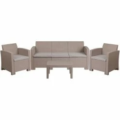 Emma+Oliver Emma And Oliver 4 Piece Outdoor Faux Rattan Chair, Sofa And Table Set In Dark Gray Light Gray