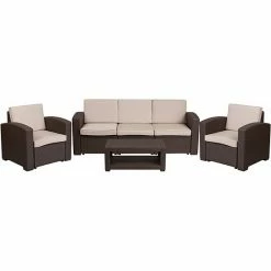 Emma+Oliver Emma And Oliver 4PC Chocolate Brown Outdoor Faux Rattan Chair, Sofa & Table Set