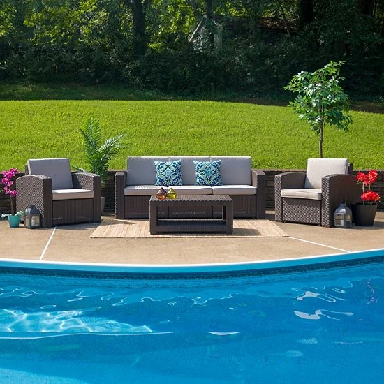 Emma+Oliver Emma And Oliver 4PC Chocolate Brown Outdoor Faux Rattan Chair, Sofa & Table Set 2 Emma+Oliver Emma And Oliver 4PC Chocolate Brown Outdoor Faux Rattan Chair, Sofa & Table Set - Image 2