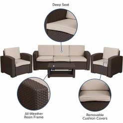 Emma+Oliver Emma And Oliver 4PC Chocolate Brown Outdoor Faux Rattan Chair, Sofa & Table Set 7 Emma+Oliver Emma And Oliver 4PC Chocolate Brown Outdoor Faux Rattan Chair, Sofa & Table Set -Emma+Oliver shop unnamed file 4720