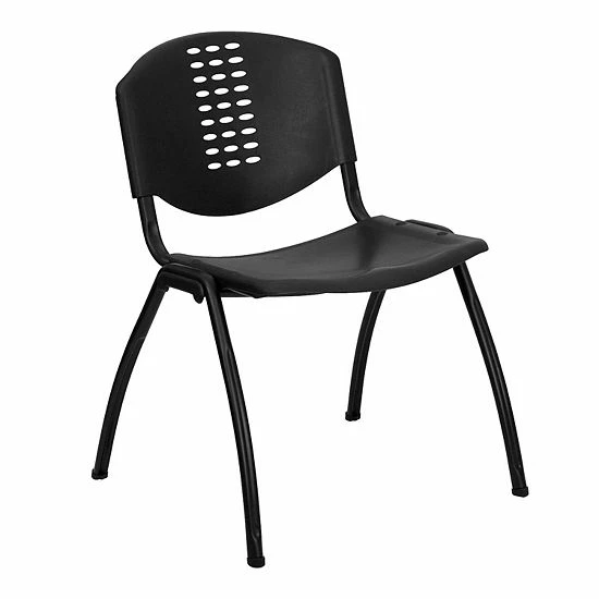 Emma+Oliver Emma And Oliver Black Plastic Office Side Stack Chair With Oval Cutout Back 1 Emma+Oliver Emma And Oliver Black Plastic Office Side Stack Chair With Oval Cutout Back