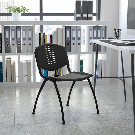 Emma+Oliver Emma And Oliver Black Plastic Office Side Stack Chair With Oval Cutout Back 2 Emma+Oliver Emma And Oliver Black Plastic Office Side Stack Chair With Oval Cutout Back - Image 2