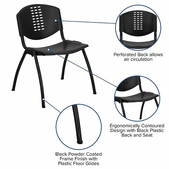 Emma+Oliver Emma And Oliver Black Plastic Office Side Stack Chair With Oval Cutout Back 3 Emma+Oliver Emma And Oliver Black Plastic Office Side Stack Chair With Oval Cutout Back - Image 3