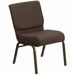 Emma+Oliver Emma And Oliver Stacking Auditorium Chair With 21" Seat - Brown Fabric/Silver Vein Frame