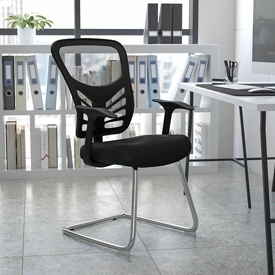 Emma+Oliver Emma and Oliver Black Mesh Side Reception Chair with Chrome Sled Base - Conference Room Chair Emma+Oliver Emma And Oliver Black Mesh Side Reception Chair With Chrome Sled Base - Conference Room Chair -Emma+Oliver shop unnamed file 4779